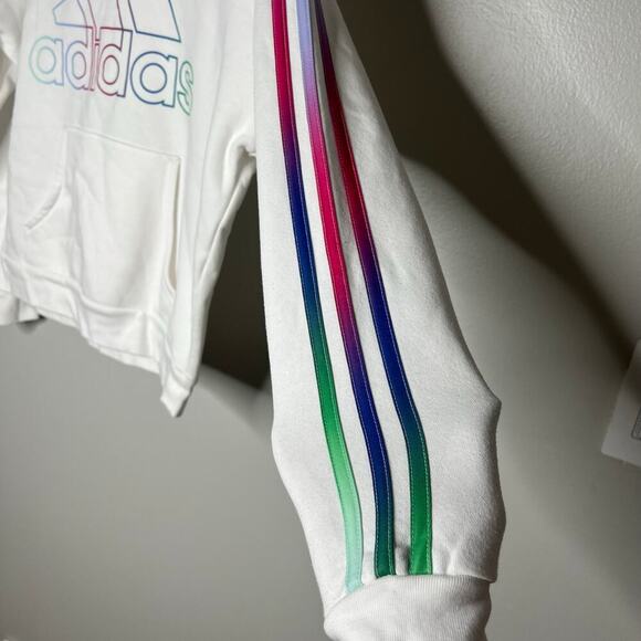 Adidas Girls Multicolor 3-Stripe Fleece Pullover Hoodie White XL (16) - Picture 4 of 8